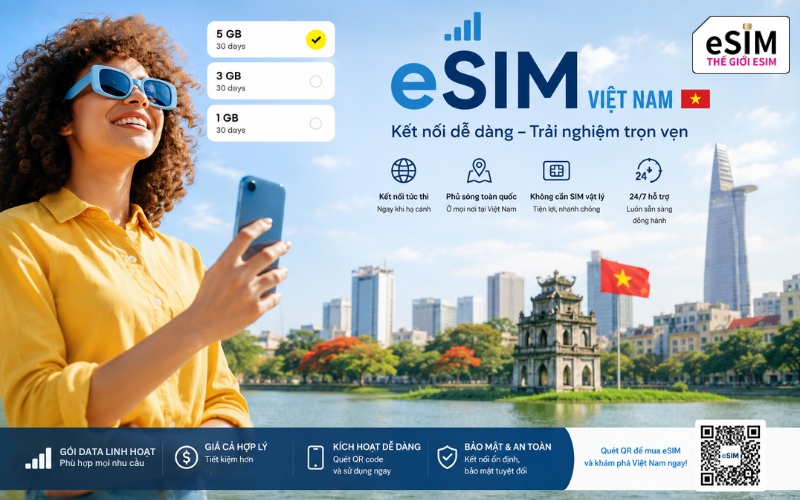 Mua esim vietnam quét mã QR giúp kết nối mạng 5G Vinaphone tức thì và phát WiFi tiện lợi